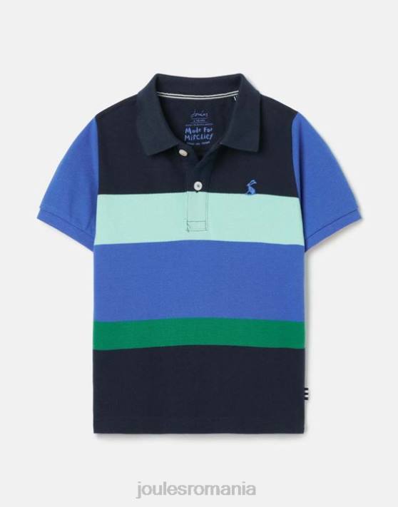 Joules băieți tricou polo cu dungi filbert 2-12 ani 48DH385 îmbrăcăminte dungă multiplă albastră | Joules Romania