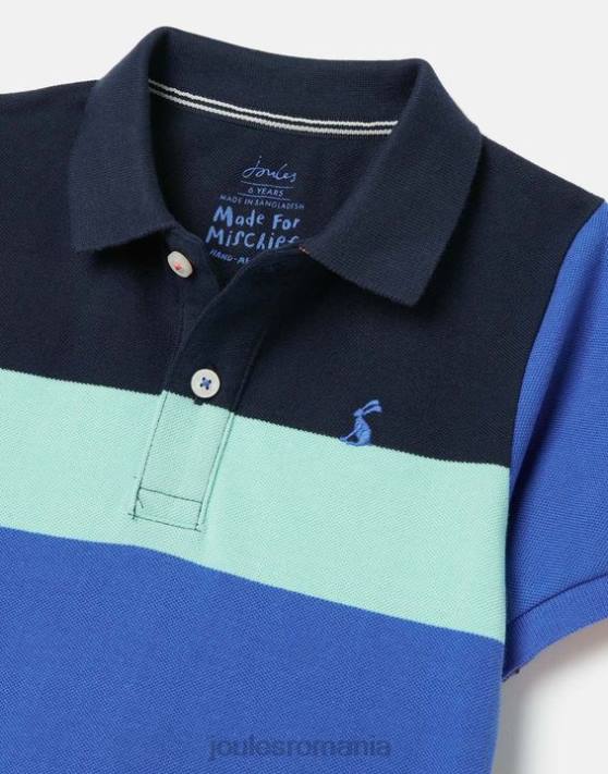Joules băieți tricou polo cu dungi filbert 2-12 ani 48DH385 îmbrăcăminte dungă multiplă albastră | Joules Romania