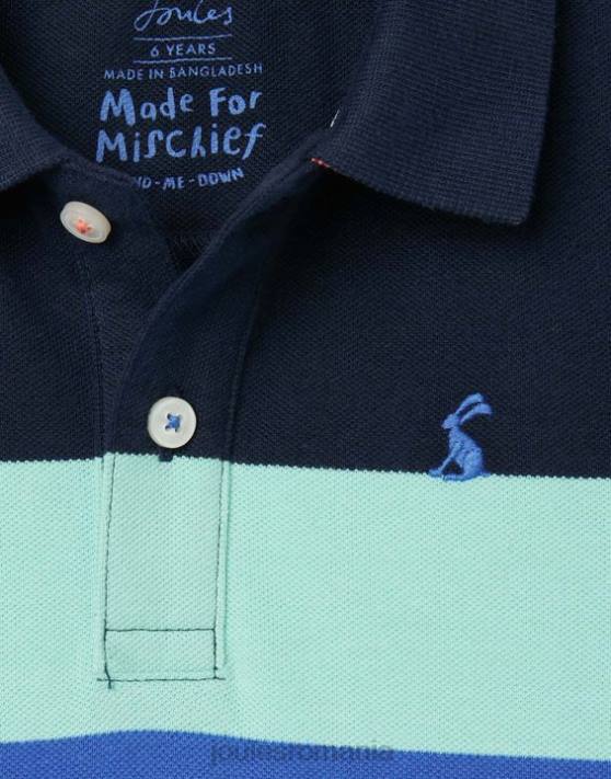 Joules băieți tricou polo cu dungi filbert 2-12 ani 48DH385 îmbrăcăminte dungă multiplă albastră | Joules Romania
