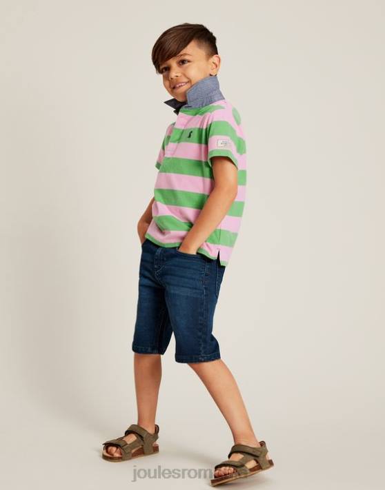 Joules băieți tricou polo ozzy stripe 2-12 ani 48DH337 îmbrăcăminte dungă verde roz | Joules Romania