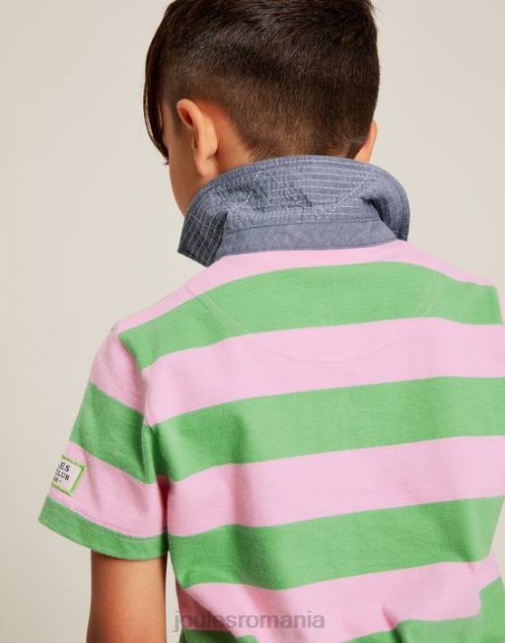 Joules băieți tricou polo ozzy stripe 2-12 ani 48DH337 îmbrăcăminte dungă verde roz | Joules Romania