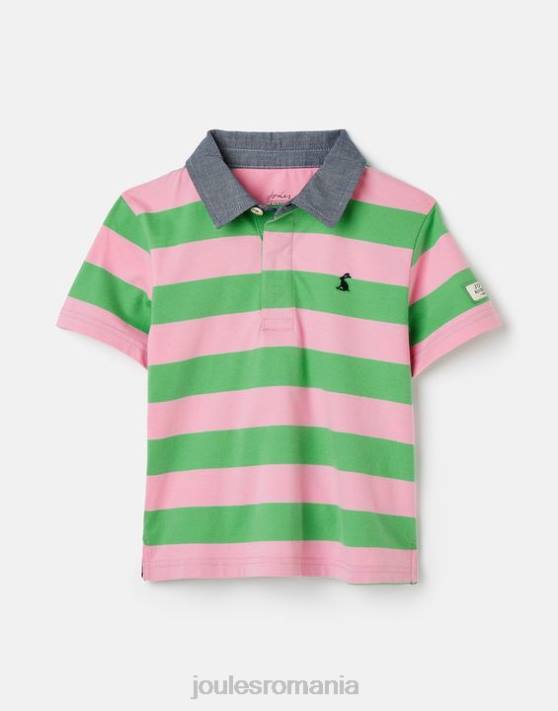Joules băieți tricou polo ozzy stripe 2-12 ani 48DH337 îmbrăcăminte dungă verde roz | Joules Romania