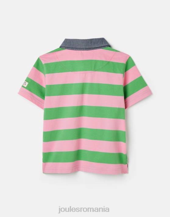 Joules băieți tricou polo ozzy stripe 2-12 ani 48DH337 îmbrăcăminte dungă verde roz | Joules Romania