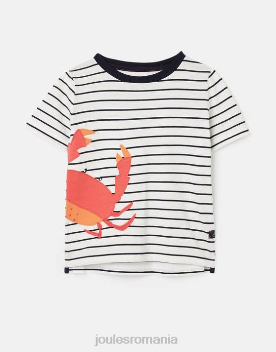 Joules băieți tricou aplicat archie cu maneca scurta 2-8 ani 48DH364 îmbrăcăminte crabi cu dungi bleumarin | Joules Romania