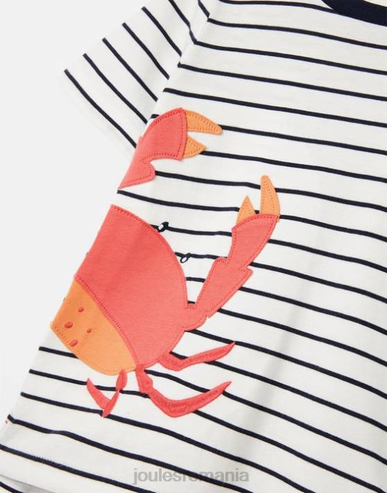 Joules băieți tricou aplicat archie cu maneca scurta 2-8 ani 48DH364 îmbrăcăminte crabi cu dungi bleumarin | Joules Romania