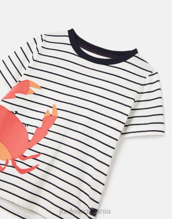 Joules băieți tricou aplicat archie cu maneca scurta 2-8 ani 48DH364 îmbrăcăminte crabi cu dungi bleumarin | Joules Romania