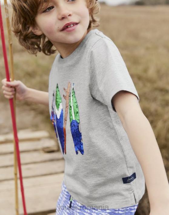 Joules băieți tricou archie cu maneca scurta 5-12 ani 48DH368 îmbrăcăminte plăci de surf gri | Joules cizme
