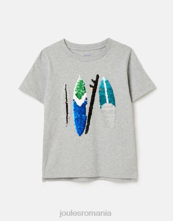 Joules băieți tricou archie cu maneca scurta 5-12 ani 48DH368 îmbrăcăminte plăci de surf gri | Joules cizme