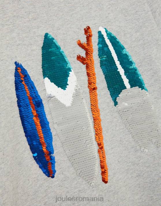 Joules băieți tricou archie cu maneca scurta 5-12 ani 48DH368 îmbrăcăminte plăci de surf gri | Joules cizme