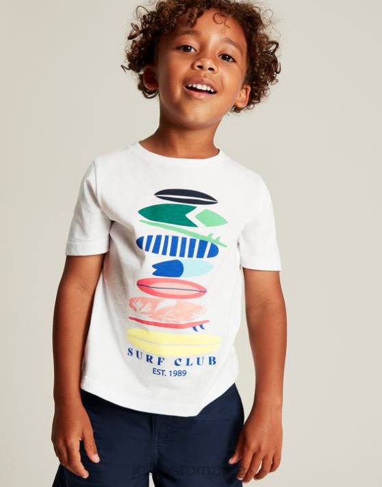 Joules băieți tricou ben maneca scurta 2-12 ani 48DH362 îmbrăcăminte plăci de surf albe | Joules cizme
