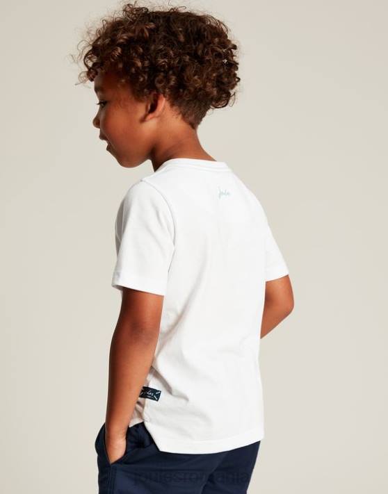 Joules băieți tricou ben maneca scurta 2-12 ani 48DH362 îmbrăcăminte plăci de surf albe | Joules cizme