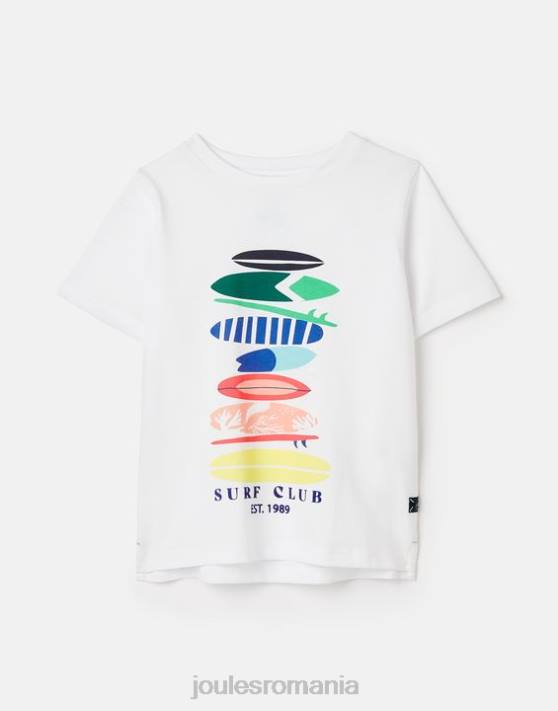 Joules băieți tricou ben maneca scurta 2-12 ani 48DH362 îmbrăcăminte plăci de surf albe | Joules cizme