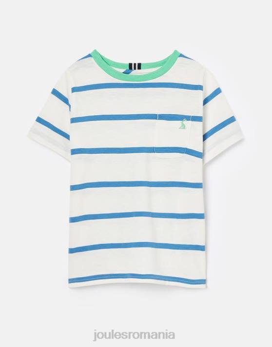 Joules băieți tricou cu dungi spălate 2-12 ani 48DH358 îmbrăcăminte dungă albastru deschis | Joules Romania