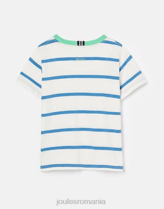Joules băieți tricou cu dungi spălate 2-12 ani 48DH358 îmbrăcăminte dungă albastru deschis | Joules Romania