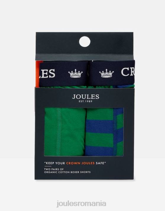 Joules bărbați boxeri crown bumbac pachet 2 48DH172 accesorii dungă verde albastră | Joules Romania