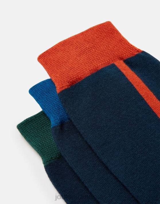 Joules bărbați șosete de bumbac izbitoare, pachet de 3 48DH254 accesorii bloc de culoare bleumarin | Joules cizme