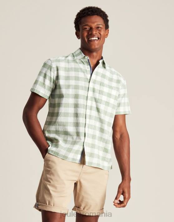 Joules bărbați cămașă de in breaker 48DH175 îmbrăcăminte vichy verde | Joules Romania
