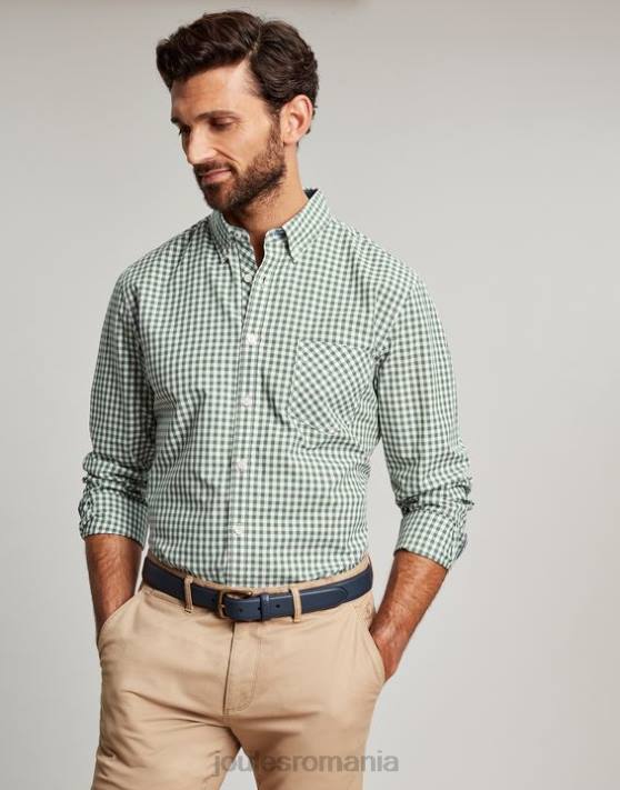 Joules bărbați cămașă din popelin cu potrivire clasică Goodridge 48DH225 îmbrăcăminte vichy verde | Joules bags