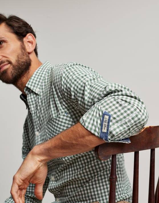 Joules bărbați cămașă din popelin cu potrivire clasică Goodridge 48DH225 îmbrăcăminte vichy verde | Joules bags