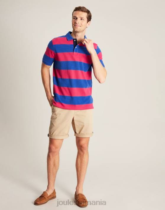 Joules bărbați tricou polo filbert 48DH204 îmbrăcăminte dungă roz albastru mijlociu | Joules bags