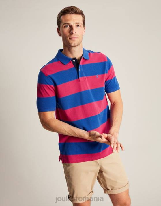 Joules bărbați tricou polo filbert 48DH204 îmbrăcăminte dungă roz albastru mijlociu | Joules bags
