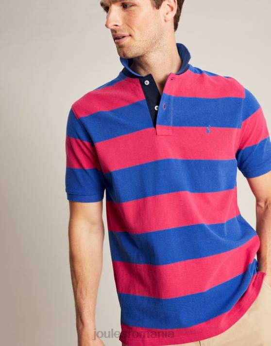 Joules bărbați tricou polo filbert 48DH204 îmbrăcăminte dungă roz albastru mijlociu | Joules bags