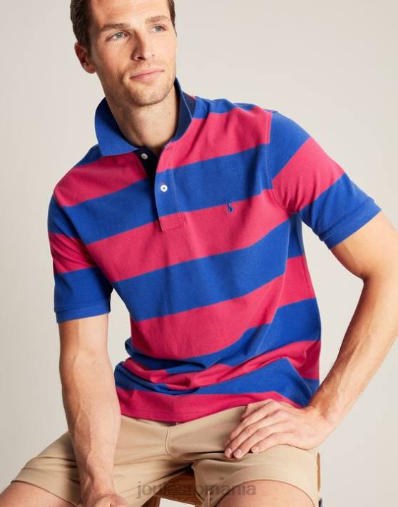Joules bărbați tricou polo filbert 48DH204 îmbrăcăminte dungă roz albastru mijlociu | Joules bags