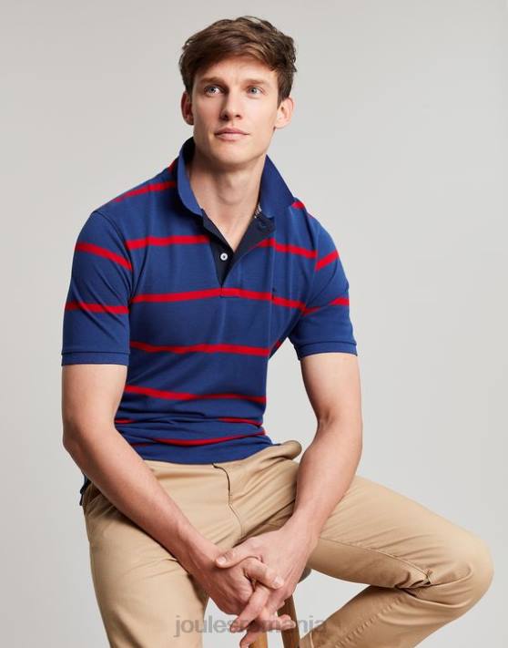 Joules bărbați tricou polo filbert 48DH217 îmbrăcăminte dungă roșie bleumarin | Joules Romania