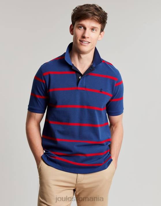 Joules bărbați tricou polo filbert 48DH217 îmbrăcăminte dungă roșie bleumarin | Joules Romania