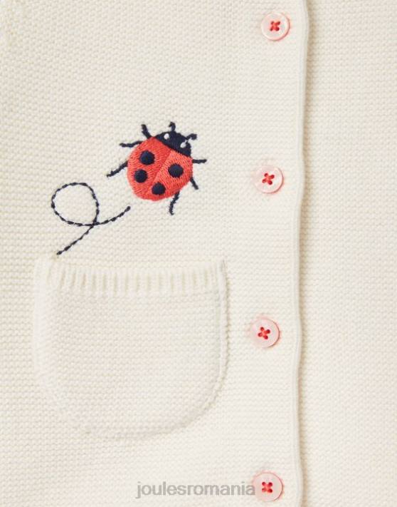 Joules bebelusii cardigan brodat betsie 0-3 ani 48DH395 îmbrăcăminte buburuza crem | Joules cizme