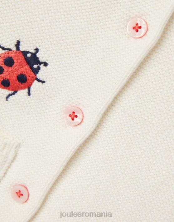 Joules bebelusii cardigan brodat betsie 0-3 ani 48DH395 îmbrăcăminte buburuza crem | Joules cizme