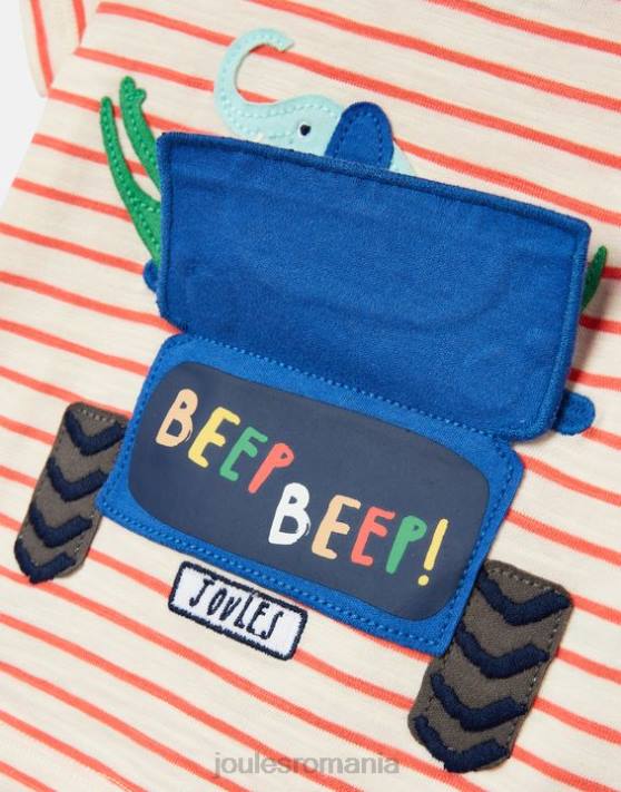 Joules bebelusii tricou tate artwork 0-3 ani 48DH401 îmbrăcăminte camion cu dungi roșii | Joules cizme