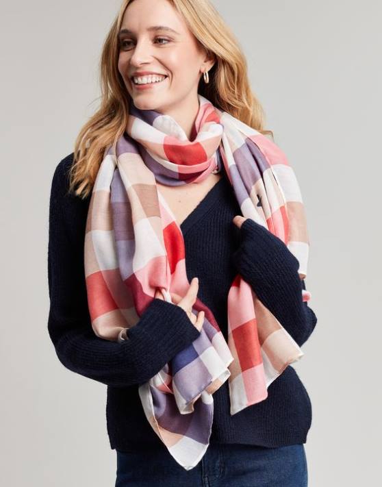 Joules femeilor eșarfă cu imprimeu țesut ușor river 48DH160 accesorii albine multi vichy | Joules Romania