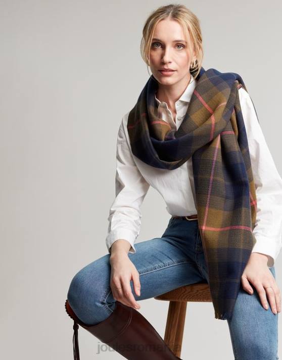 Joules femeilor eșarfă periată farnsley 48DH118 accesorii cec bleumarin | Joules Romania