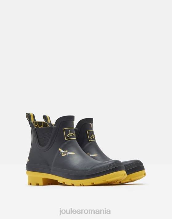 Joules femeilor cizme de ploaie imprimate inaltime scurta 48DH144 încălţăminte albinele negre metalice | Joules bags