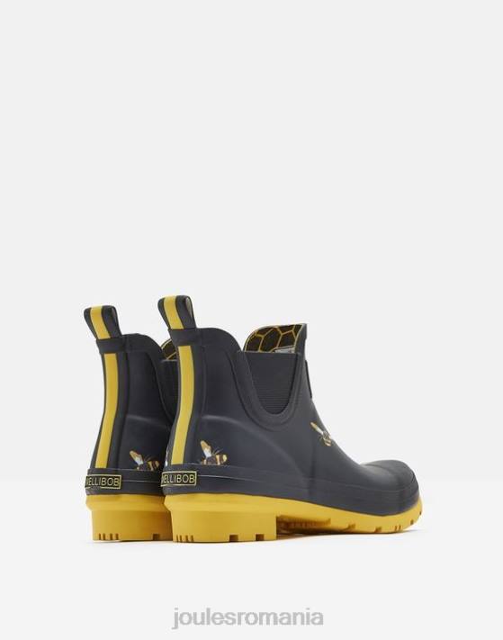 Joules femeilor cizme de ploaie imprimate inaltime scurta 48DH144 încălţăminte albinele negre metalice | Joules bags