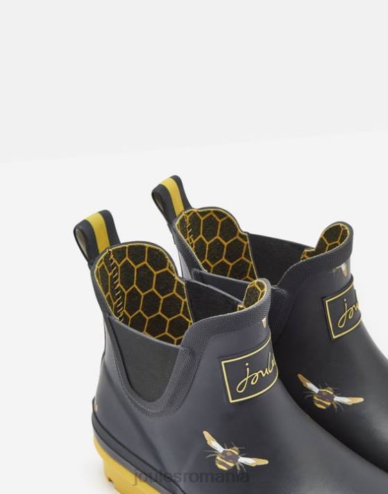 Joules femeilor cizme de ploaie imprimate inaltime scurta 48DH144 încălţăminte albinele negre metalice | Joules bags