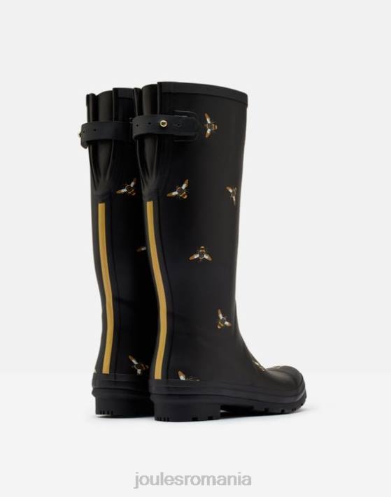 Joules femeilor imprimeu cu cizme de ploaie cu garson reglabil la spate 48DH147 încălţăminte albinele negre metalice | Joules bags