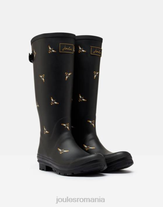Joules femeilor imprimeu cu cizme de ploaie cu garson reglabil la spate 48DH147 încălţăminte albinele negre metalice | Joules bags