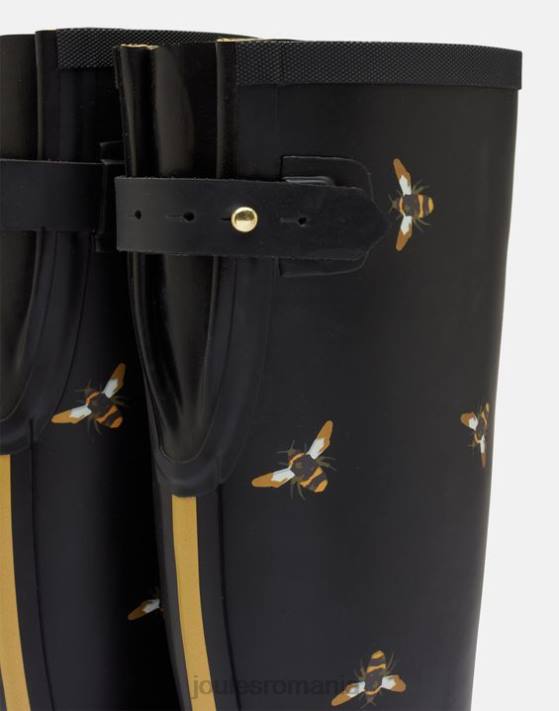 Joules femeilor imprimeu cu cizme de ploaie cu garson reglabil la spate 48DH147 încălţăminte albinele negre metalice | Joules bags
