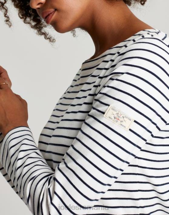 Joules femeilor top din tricou cu mânecă lungă 48DH53 îmbrăcăminte dungă bleumarin crem | Joules cizme