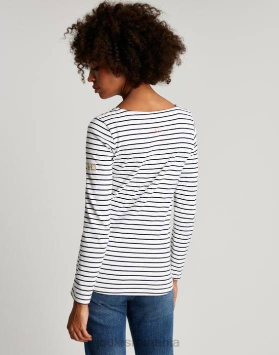 Joules femeilor top din tricou cu mânecă lungă 48DH53 îmbrăcăminte dungă bleumarin crem | Joules cizme