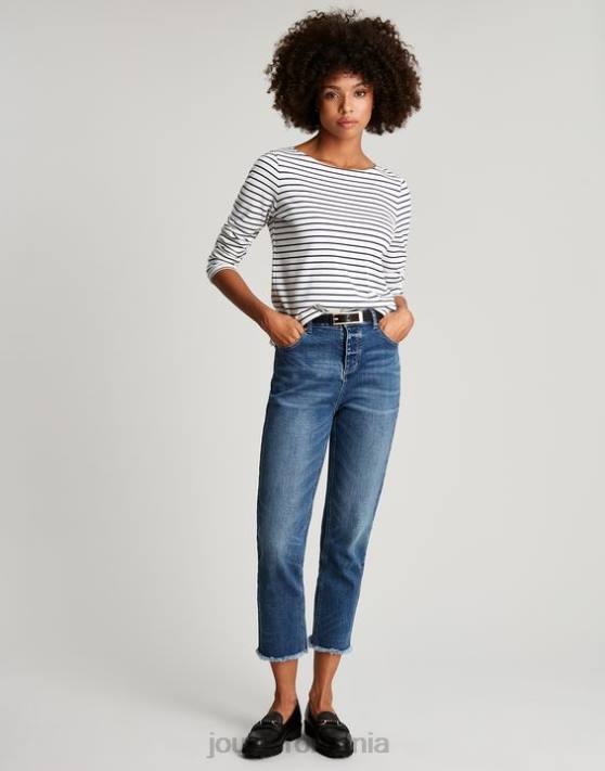 Joules femeilor top din tricou cu mânecă lungă 48DH53 îmbrăcăminte dungă bleumarin crem | Joules cizme