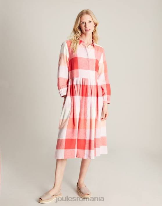 Joules femeilor rochie cămașă faye relaxed fit 48DH7 îmbrăcăminte cec roz | Joules Romania