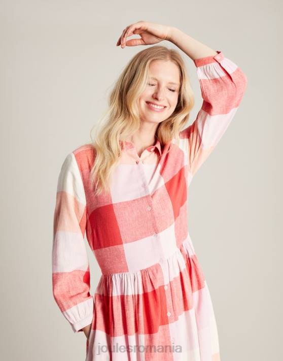 Joules femeilor rochie cămașă faye relaxed fit 48DH7 îmbrăcăminte cec roz | Joules Romania