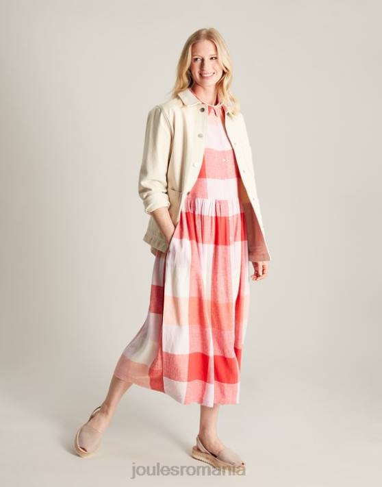 Joules femeilor rochie cămașă faye relaxed fit 48DH7 îmbrăcăminte cec roz | Joules Romania