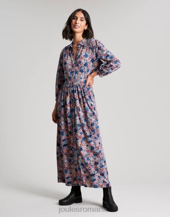 Joules femeilor rochie cămașă midi din jerseu nova 48DH64 îmbrăcăminte navy ditsy | Joules Romania