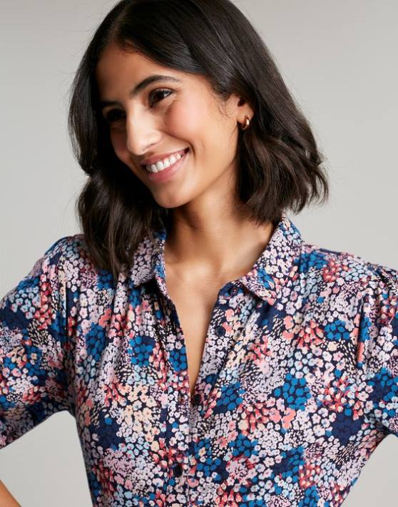 Joules femeilor rochie cămașă midi din jerseu nova 48DH64 îmbrăcăminte navy ditsy | Joules Romania