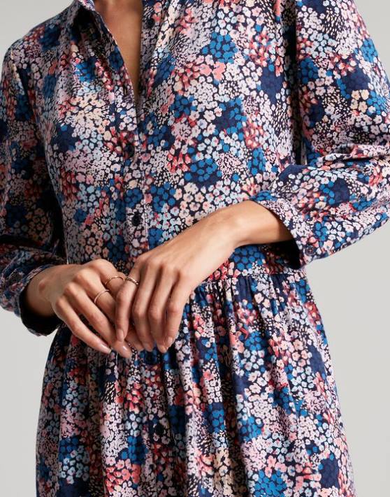 Joules femeilor rochie cămașă midi din jerseu nova 48DH64 îmbrăcăminte navy ditsy | Joules Romania