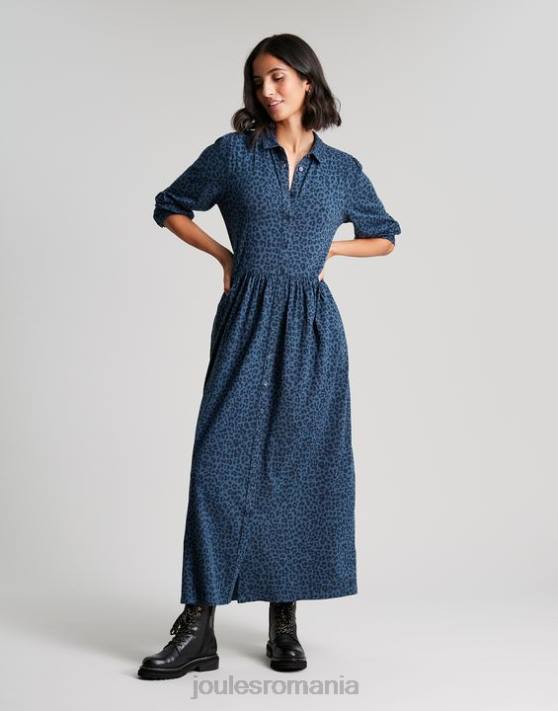 Joules femeilor rochie cămașă midi din jerseu nova 48DH94 îmbrăcăminte leopard albastru | Joules Romania